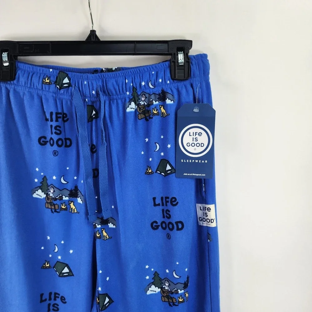 Life is Good Jake Camping Lounge Pants Men's M Blue Sleepwear Pajama Flannel